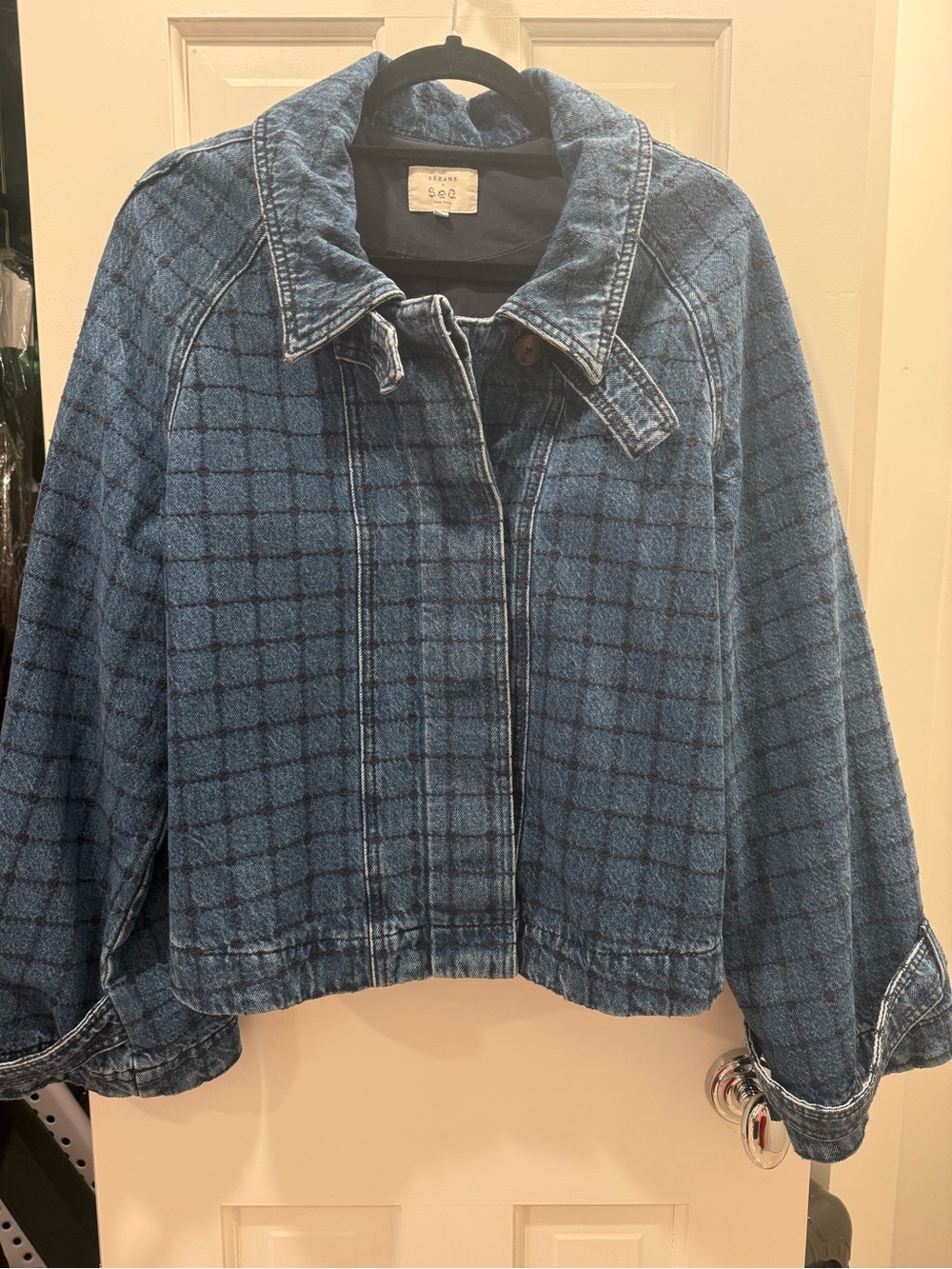 Sea New York Blue Grid-Print Denim Jacket